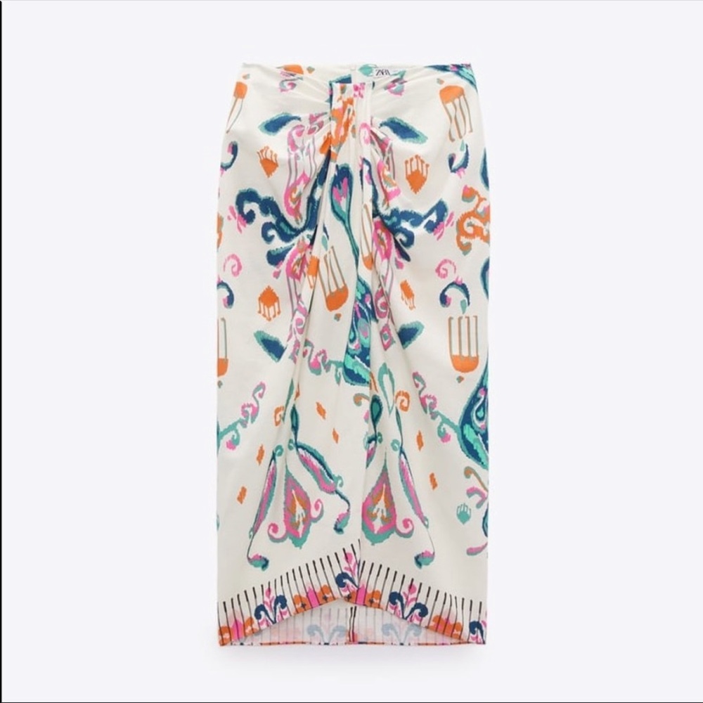 Zara Linen Skirt Blend Knotted Pareo XS